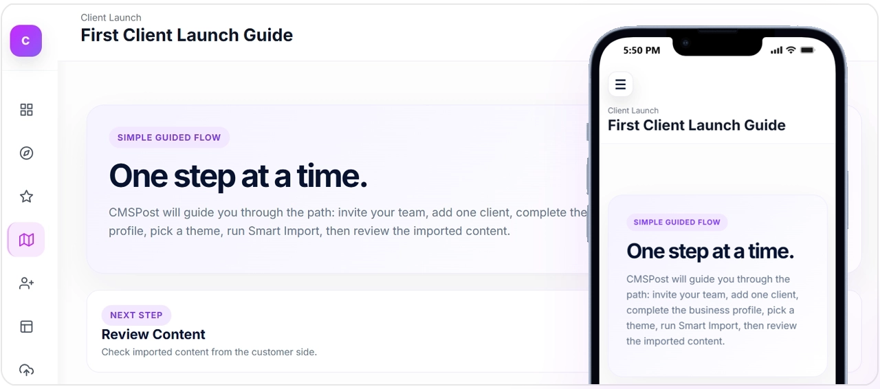 CMSPost agency platform and first client launch workspace
