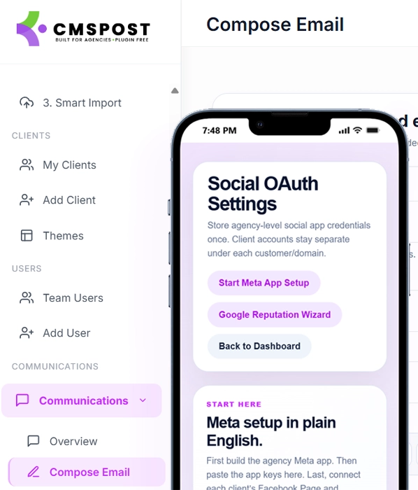 CMSPost agency dashboard for ongoing client delivery