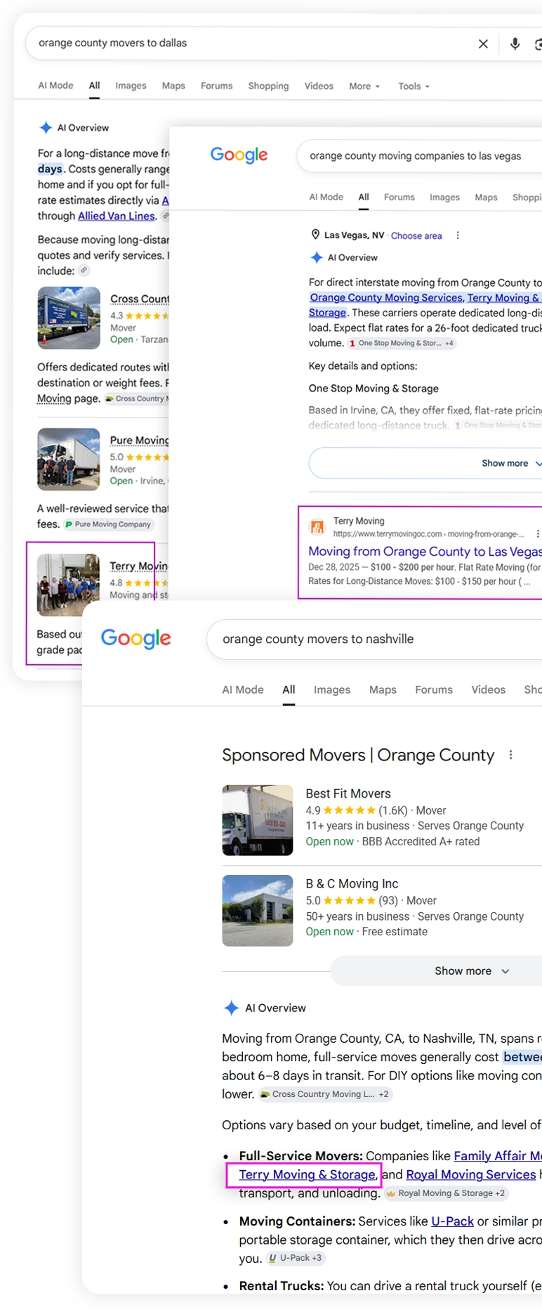Example of a CMSPost service-area page appearing in Google Search and AI-generated results